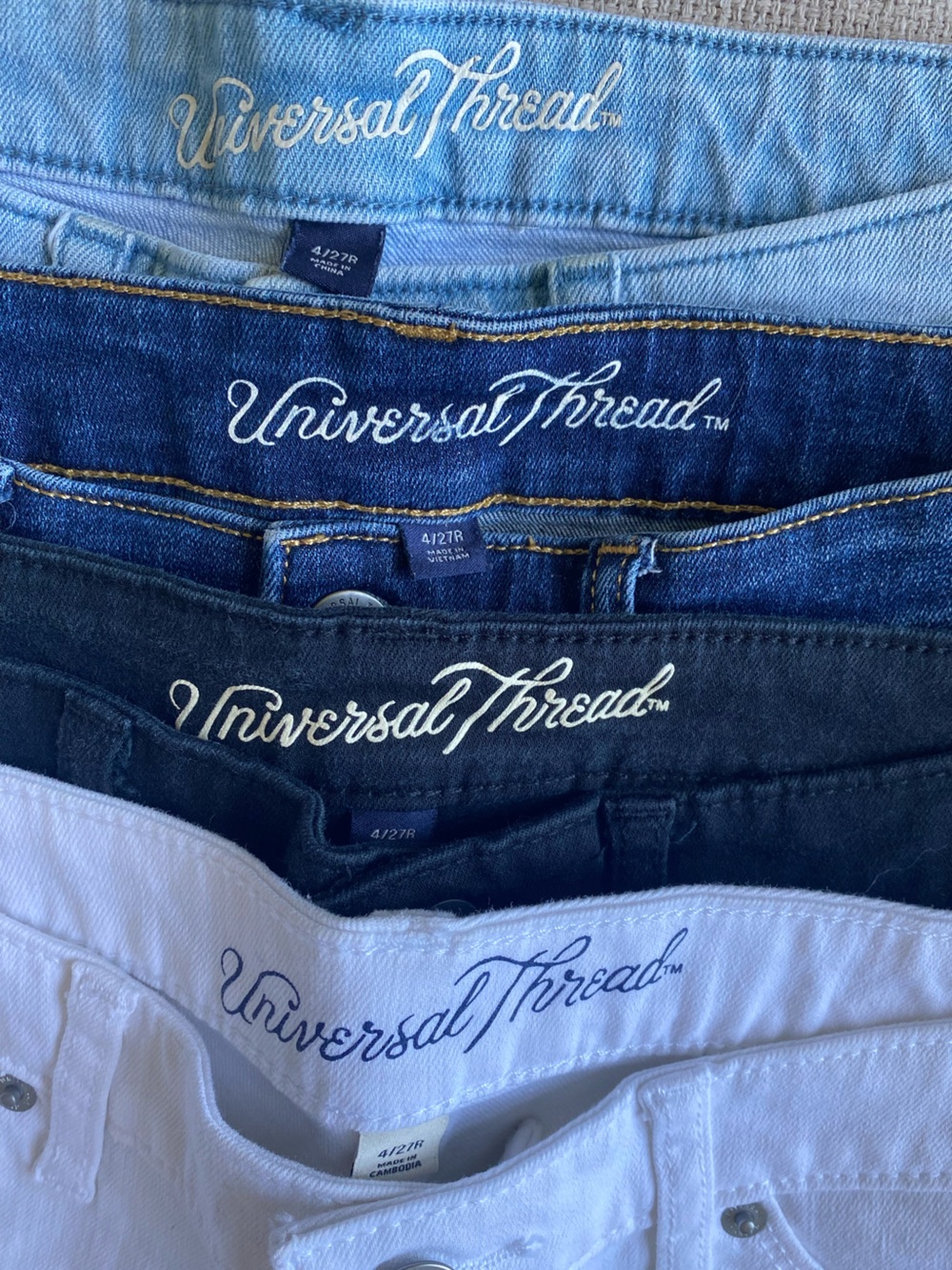 4 for 1 Universal Thread Women's Denim Shorts - Light + Dark Wash, Black, White - Picture 2 of 11